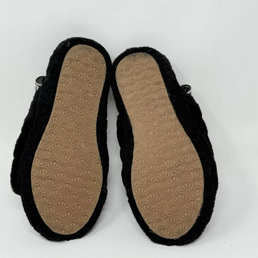 UGG Fluff Yeah Shearling Slingback Slippers Kids Girls 5 Black Red Open Toe